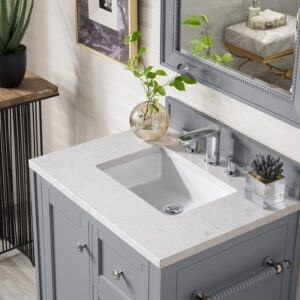 James Martin 301-V30-SL-3EJP Copper Cove Encore 30 Inch Single Vanity in Silver Gray with 3 cm Eternal Jasmine Pearl Quartz Top with Sink