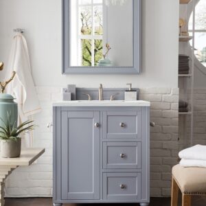 James Martin 301-V30-SL-3ENC Copper Cove Encore 30 Inch Single Vanity Cabinet with Ethereal Noctis Quartz Top - Silver Gray