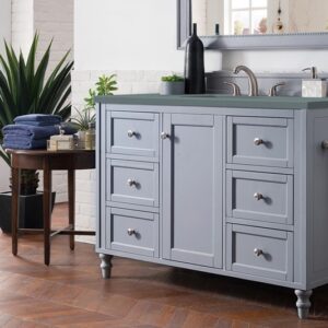 James Martin 301-V48-SL-3CBL Copper Cove Encore 48 Inch Single Vanity Cabinet with Cala Blue Quartz Top - Silver Gray