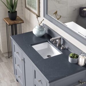 James Martin 301-V48-SL-3CSP Copper Cove Encore 48 Inch Single Vanity in Silver Gray with 3 cm Charcoal Soapstone Quartz Top with Sink