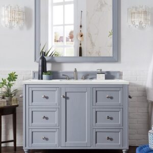 James Martin 301-V48-SL-3ENC Copper Cove Encore 48 Inch Single Vanity Cabinet with Ethereal Noctis Quartz Top - Silver Gray