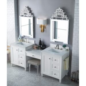 James Martin 301-V86-DU-3WZ Copper Cove Encore 86 Inch Double Vanity Set with Makeup Table and 3cm White Zeus Quartz Top