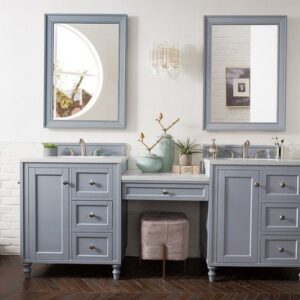 James Martin 301-V86-SL-DU-3CAR Copper Cove Encore 90 Inch Double Vanity Set in Silver Gray with Makeup Table with 3 cm Carrara Marble Top