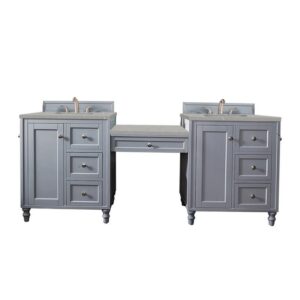 James Martin 301-V86-SL-DU-3ESR Copper Cove Encore 86 Inch Double Vanity Set in Silver Gray with Makeup Table and 3 CM Eternal Serena Quartz Top