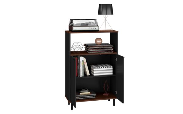 Manhattan Comfort Mosholu Accent Cabinet with 3 Shelves in Black and Nut Brown