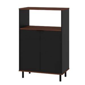 Manhattan Comfort Mosholu Accent Cabinet with 3 Shelves in Black and Nut Brown