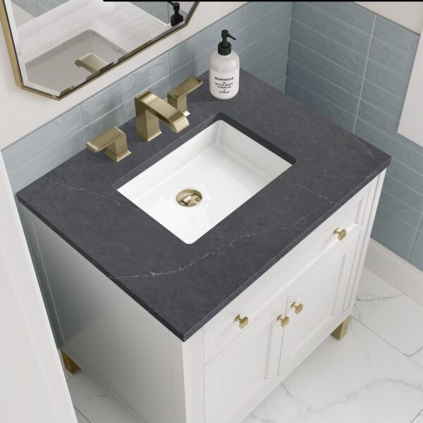 James Martin 305-V30-GW-3CSP Chicago 30 Inch Glossy White Single Sink Vanity with 3 cm Charcoal Soapstone Top