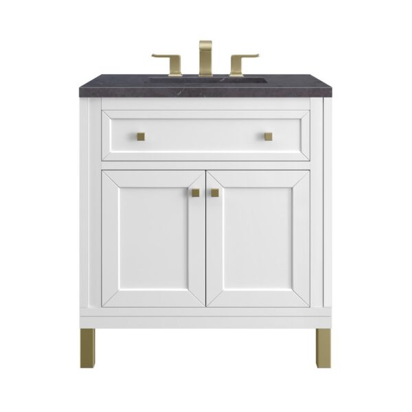 James Martin 305-V30-GW-3CSP Chicago 30 Inch Glossy White Single Sink Vanity with 3 cm Charcoal Soapstone Top