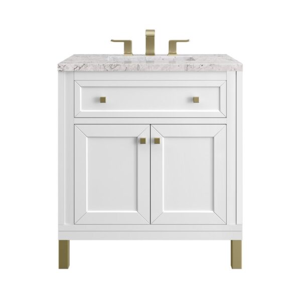 James Martin 305-V30-GW-3EJP Chicago 30 Inch Glossy White Single Sink Vanity with 3 cm Eternal Jasmine Pearl Top