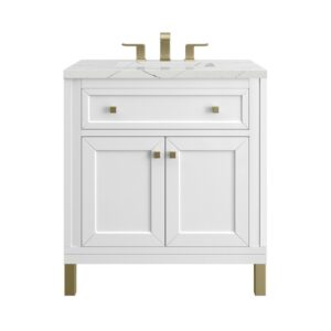 James Martin 305-V30-GW-3ENC Chicago 30 Inch Glossy White Single Sink Vanity with 3 cm Ethereal Noctis Top