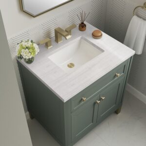 James Martin 305-V30-SC-3AF Chicago 30 Inch Smokey Celadon Single Sink Vanity with 3 cm Arctic Fall Top