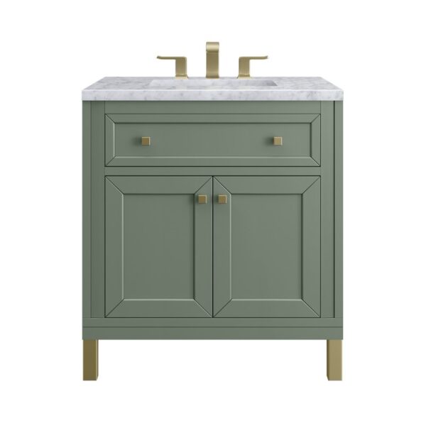 James Martin 305-V30-SC-3CAR Chicago 30 Inch Smokey Celadon Single Sink Vanity with 3 cm Carrara Marble Top