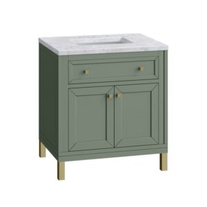 James Martin 305-V30-SC-3CAR Chicago 30 Inch Smokey Celadon Single Sink Vanity with 3 cm Carrara Marble Top