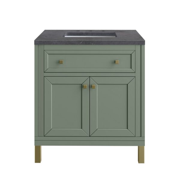 James Martin 305-V30-SC-3CSP Chicago 30 Inch Smokey Celadon Single Sink Vanity with 3 cm Charcoal Soapstone Top