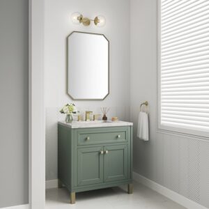 James Martin 305-V30-SC-3EJP Chicago 30 Inch Smokey Celadon Single Sink Vanity with 3 cm Eternal Jasmine Pearl Top