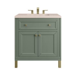 James Martin 305-V30-SC-3EMR Chicago 30 Inch Smokey Celadon Single Sink Vanity with 3 cm Eternal Marfil Top