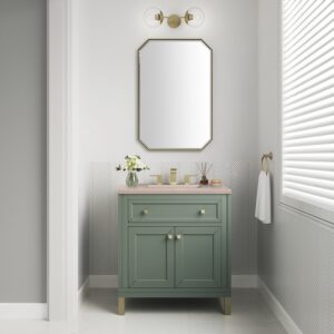 James Martin 305-V30-SC-3EMR Chicago 30 Inch Smokey Celadon Single Sink Vanity with 3 cm Eternal Marfil Top