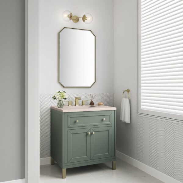 James Martin 305-V30-SC-3EMR Chicago 30 Inch Smokey Celadon Single Sink Vanity with 3 cm Eternal Marfil Top