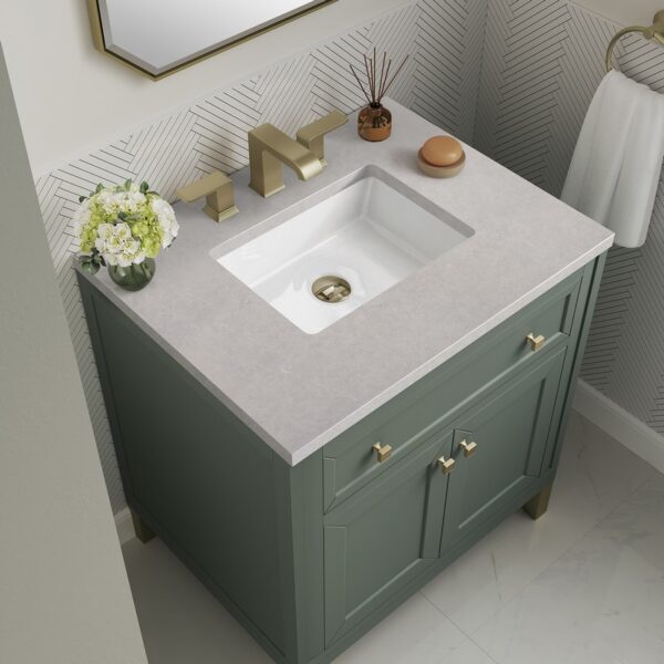 James Martin 305-V30-SC-3ESR Chicago 30 Inch Smokey Celadon Single Sink Vanity with 3 cm Eternal Serena Top