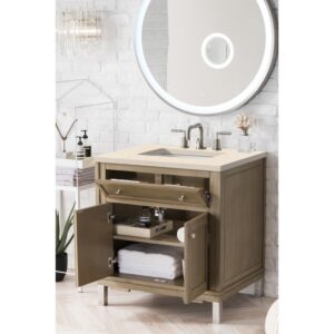 James Martin 305-V30-WWW-3EMR Chicago 30 Inch Single Vanity Whitewashed Walnut with 3 CM Eternal Marfil Quartz Top