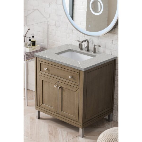 James Martin 305-V30-WWW-3ESR Chicago 30 Inch Single Vanity Whitewashed Walnut with 3 CM Eternal Serena Quartz Top