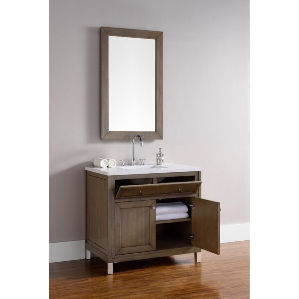 James Martin 305-V36-3WZ Chicago 36 Inch Single Vanity with 3cm White Zeus Quartz Top