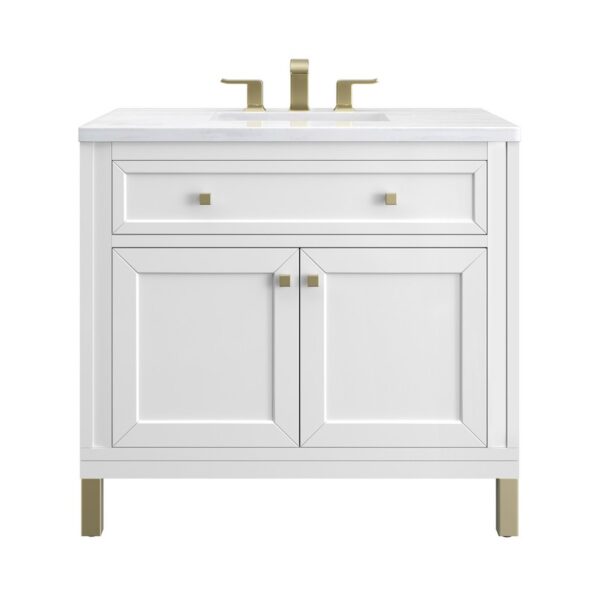 James Martin 305-V36-GW-3AF Chicago 36 Inch Glossy White Single Sink Vanity with 3 cm Arctic Fall Top