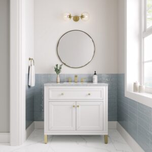 James Martin 305-V36-GW-3CAR Chicago 36 Inch Glossy White Single Sink Vanity with 3 cm Carrara Marble Top