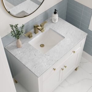 James Martin 305-V36-GW-3CAR Chicago 36 Inch Glossy White Single Sink Vanity with 3 cm Carrara Marble Top