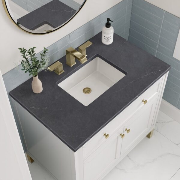 James Martin 305-V36-GW-3CSP Chicago 36 Inch Glossy White Single Sink Vanity with 3 cm Charcoal Soapstone Top