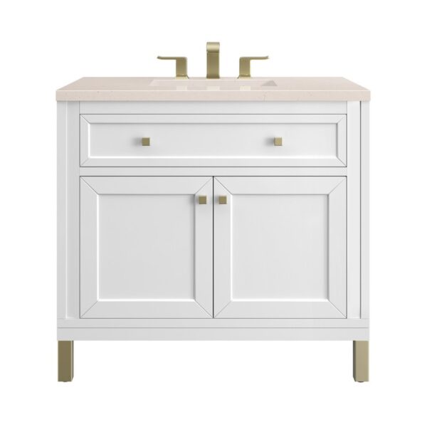 James Martin 305-V36-GW-3EMR Chicago 36 Inch Glossy White Single Sink Vanity with 3 cm Eternal Marfil Top