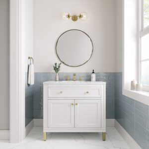 James Martin 305-V36-GW-3ENC Chicago 36 Inch Glossy White Single Sink Vanity with 3 cm Ethereal Noctis Top