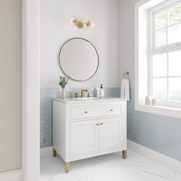 James Martin 305-V36-GW-3ENC Chicago 36 Inch Glossy White Single Sink Vanity with 3 cm Ethereal Noctis Top