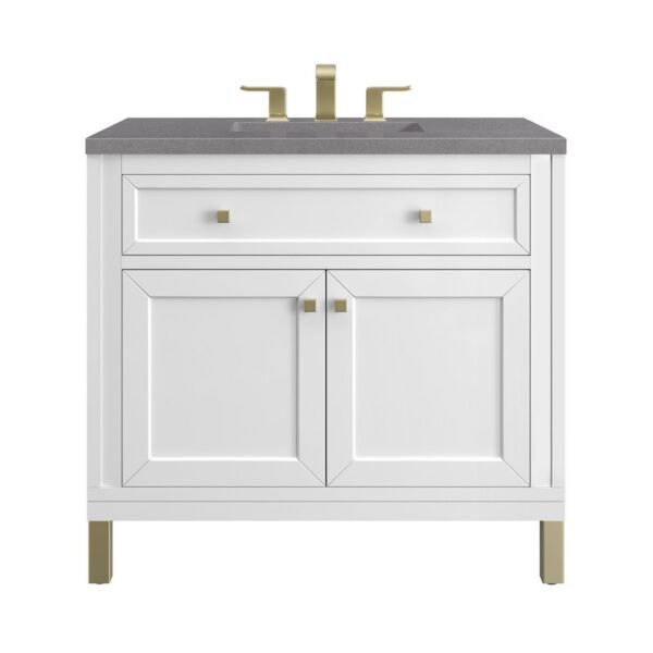 James Martin 305-V36-GW-3GEX Chicago 36 Inch Glossy White Single Sink Vanity with 3 cm Grey Expo Top