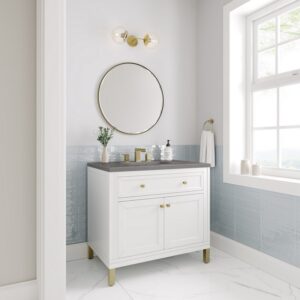 James Martin 305-V36-GW-3GEX Chicago 36 Inch Glossy White Single Sink Vanity with 3 cm Grey Expo Top