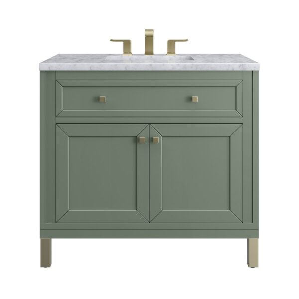 James Martin 305-V36-SC-3CAR Chicago 36 Inch Smokey Celadon Single Sink Vanity with 3 cm Carrara Marble Top