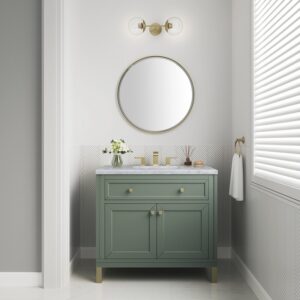 James Martin 305-V36-SC-3CAR Chicago 36 Inch Smokey Celadon Single Sink Vanity with 3 cm Carrara Marble Top