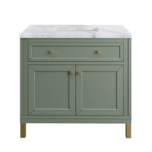 James Martin 305-V36-SC-3CAR Chicago 36 Inch Smokey Celadon Single Sink Vanity with 3 cm Carrara Marble Top