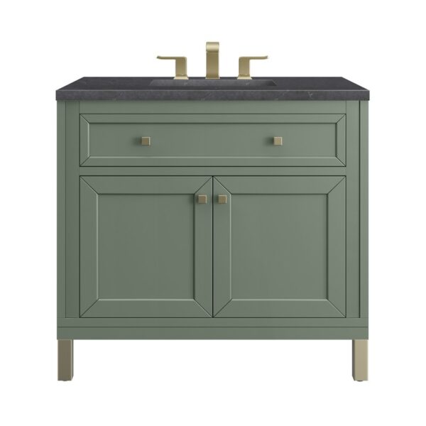 James Martin 305-V36-SC-3CSP Chicago 36 Inch Smokey Celadon Single Sink Vanity with 3 cm Charcoal Soapstone Top