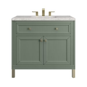 James Martin 305-V36-SC-3EJP Chicago 36 Inch Smokey Celadon Single Sink Vanity with 3 cm Eternal Jasmine Pearl Top