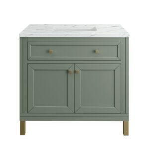 James Martin 305-V36-SC-3ENC Chicago 36 Inch Smokey Celadon Single Sink Vanity with 3 cm Ethereal Noctis Top