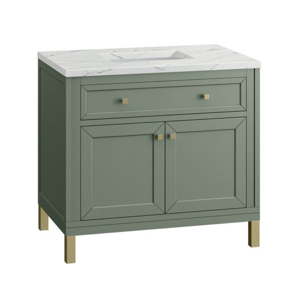 James Martin 305-V36-SC-3ENC Chicago 36 Inch Smokey Celadon Single Sink Vanity with 3 cm Ethereal Noctis Top