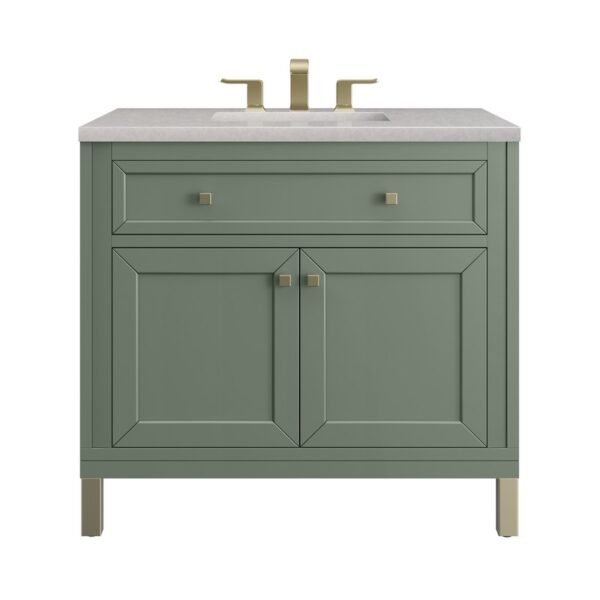 James Martin 305-V36-SC-3ESR Chicago 36 Inch Smokey Celadon Single Sink Vanity with 3 cm Eternal Serena Top