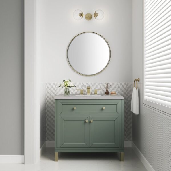 James Martin 305-V36-SC-3ESR Chicago 36 Inch Smokey Celadon Single Sink Vanity with 3 cm Eternal Serena Top