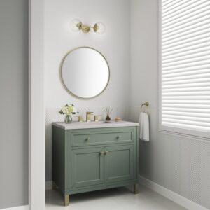 James Martin 305-V36-SC-3ESR Chicago 36 Inch Smokey Celadon Single Sink Vanity with 3 cm Eternal Serena Top