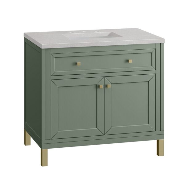 James Martin 305-V36-SC-3ESR Chicago 36 Inch Smokey Celadon Single Sink Vanity with 3 cm Eternal Serena Top