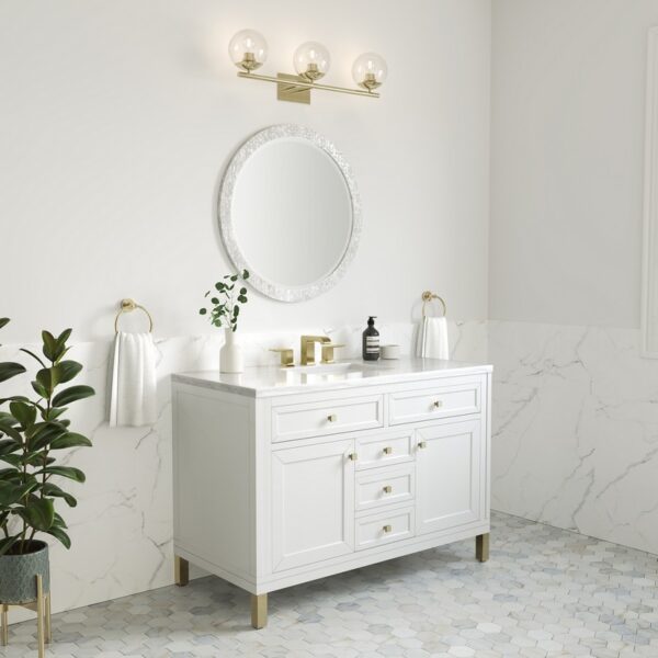 James Martin 305-V48-GW-3AF Chicago 48 Inch Glossy White Single Sink Vanity with 3 cm Arctic Fall Top