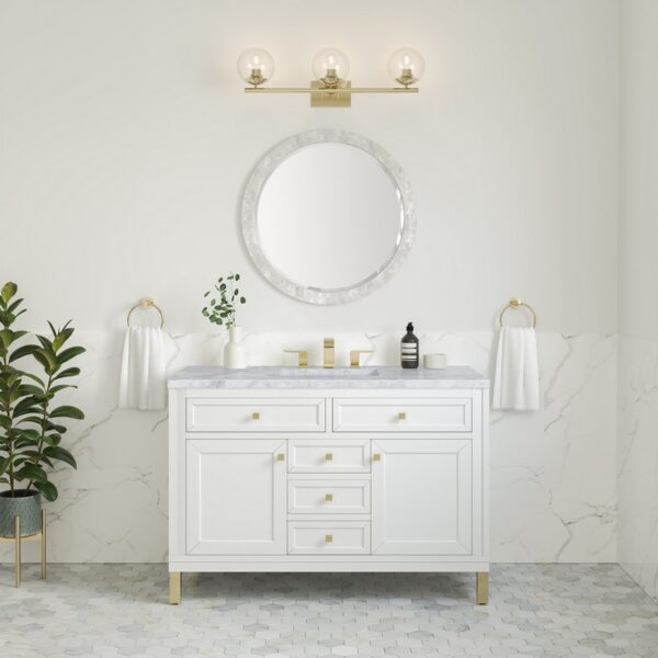 James Martin 305-V48-GW-3CAR Chicago 48 Inch Glossy White Single Sink Vanity with 3 cm Carrara Marble Top