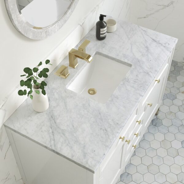 James Martin 305-V48-GW-3CAR Chicago 48 Inch Glossy White Single Sink Vanity with 3 cm Carrara Marble Top