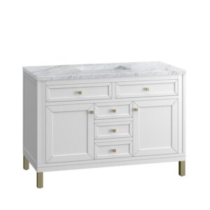 James Martin 305-V48-GW-3CAR Chicago 48 Inch Glossy White Single Sink Vanity with 3 cm Carrara Marble Top